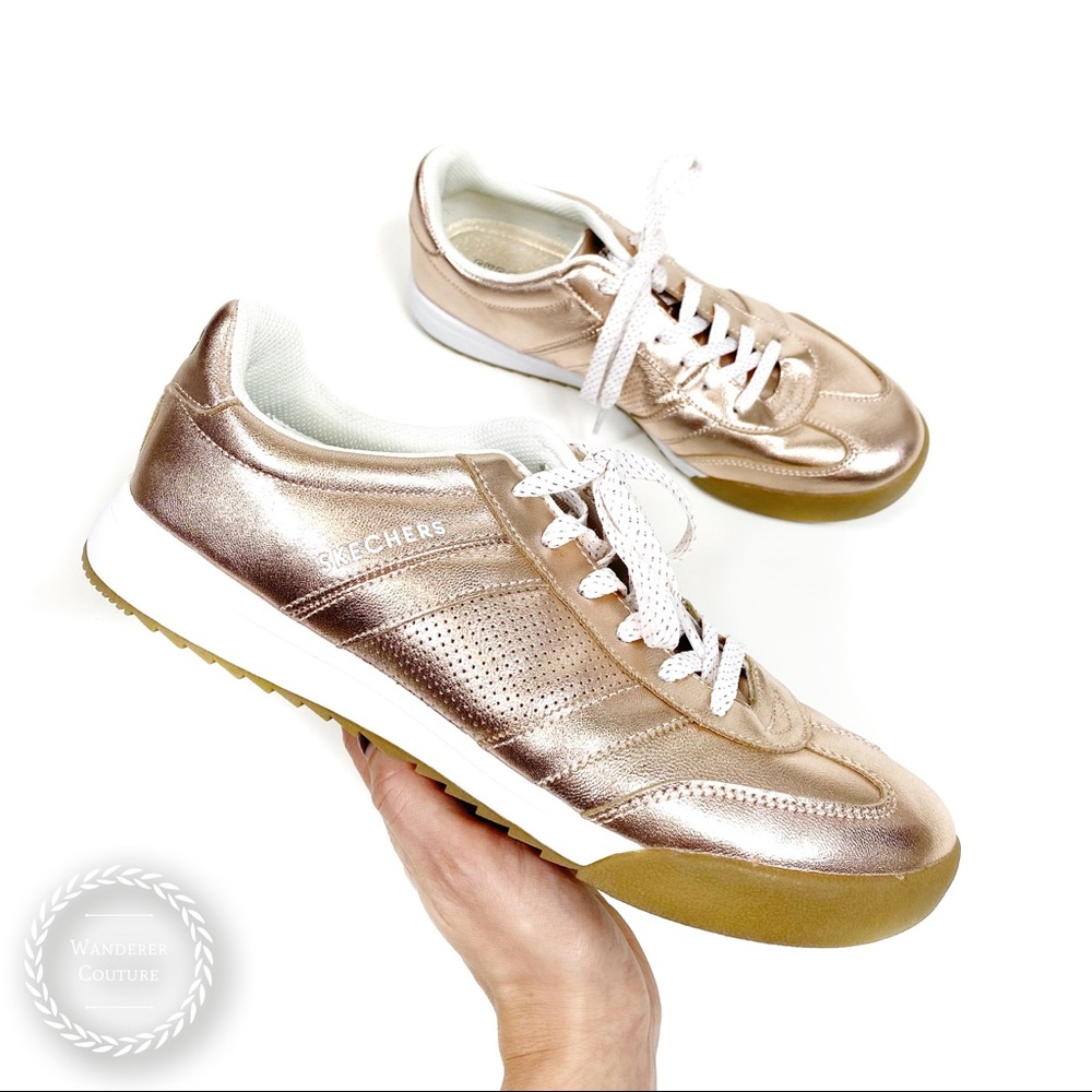 SKECHERS Rose Gold Lace Up Fashion Sneakers